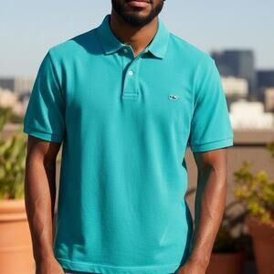 Vineyard Vines Heritage Pique Polo Shirt Whale Men XXL 2XL Teal Short sleeve